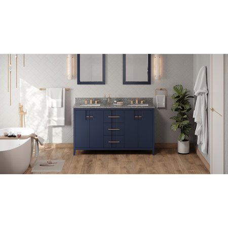 JEFFREY ALEXANDER 60In. Hale Blue Katara Vanity, Dbl Bowl, Boulder Cultured Mrbl Vanity Top, 2 Undrmnt Rctngl Bowls VKITKAT60BLBOR